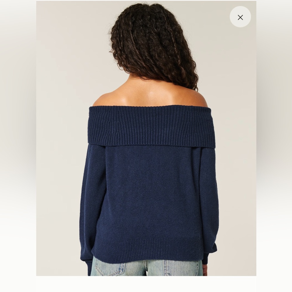 Hollister Blue Off-the-Shoulder Sweater Chunky Knit